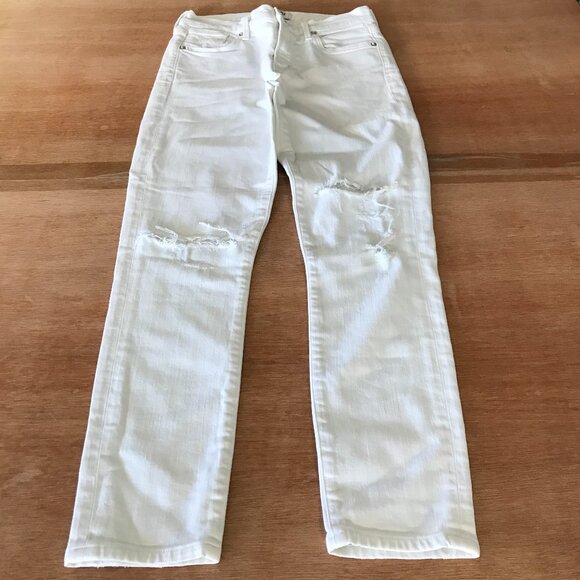Agolde Sophie Crop Jeans Women 25 White Mid Rise Distressed Stretch Hippie 17763 - Picture 1 of 13